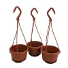 4 inch Mini Plastic Hanging Baskets - 3 Pack - Terracotta Color with Attached Saucers - Image 1