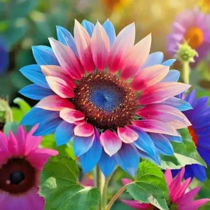 50 Rare Twin-Blossom Blue Over Pink Sunflower Seeds – Unique Heirloom Variety - Image 1