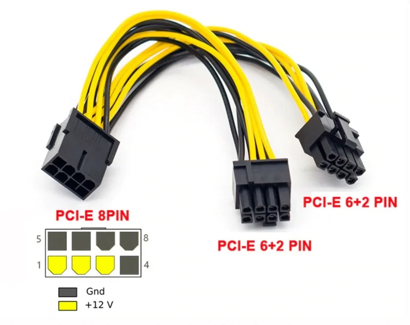 9 inch PCI Express 8 Pin to Dual 6+2 Pin Power Cable for PC VGA Video Card - Image 1
