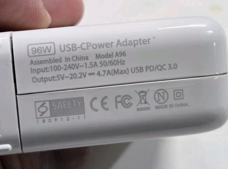 96W USB-C Power Adapter for MacBook Pro 13"-16" & MacBook Air, Model A2166 - White - Image 3