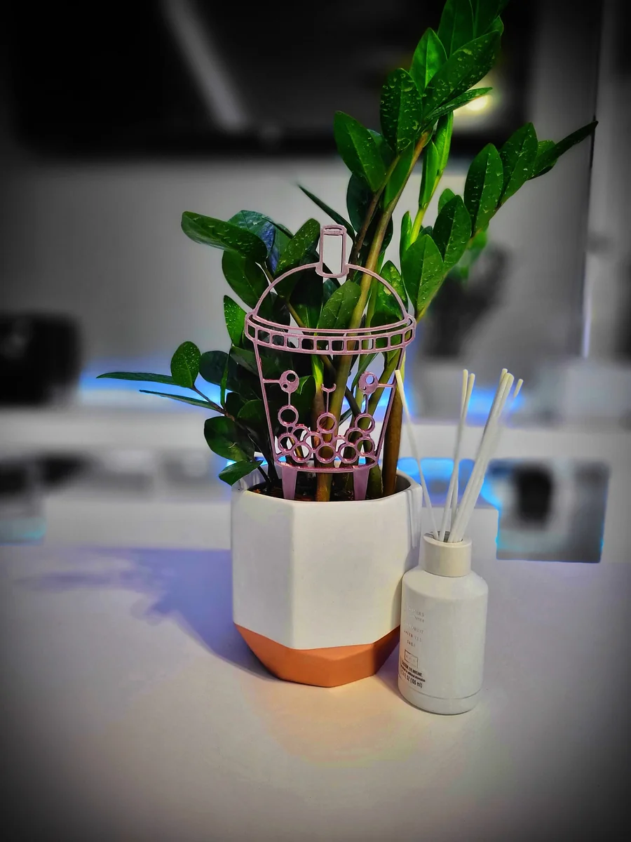 Boba Tea Plant Trellis Pick - 3D Printed Plant Support for Houseplants, Silk Purple, 7.8 Inches Tall - Image 3