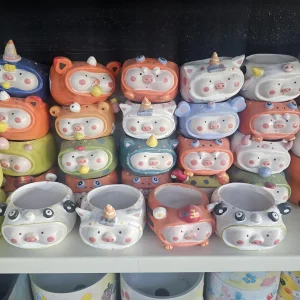 Ceramic Piggy Planter for Succulents - Miniature Pot with Drainage Hole, Assorted Colors - Image 1