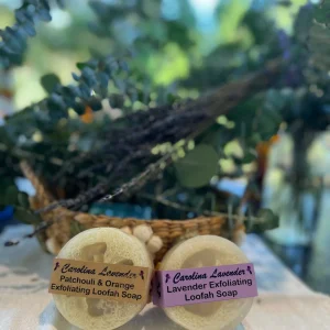 Exfoliating Loofah Soap Bar with Essential Oils - Lavender or Patchouli & Orange, 4.3 oz - Image 1