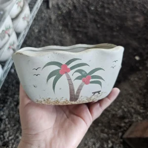 Palm Tree Ceramic Succulent Planter Pot with Drainage Hole - Garden Decor - Image 1