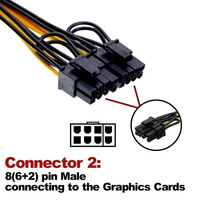 PCIe 6 Pin Female to Dual 8 (6+2) Pin Male GPU Power Adapter Cable - Black - Image 4