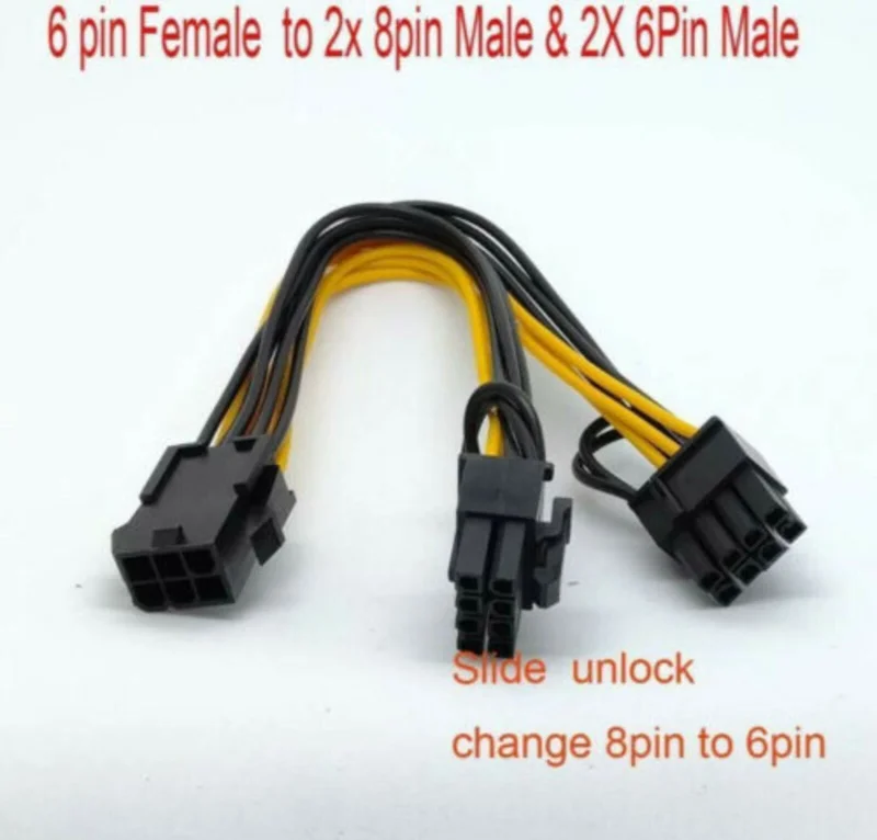 PCIe 6-Pin to Dual 8-Pin (6+2 Pin) GPU Video Card Power Adapter Cable - 8 Inch Black - Image 8