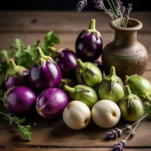 Round Eggplant Seeds Mix - Purple, Green, White Variety - Vegetable Seeds - Image 1