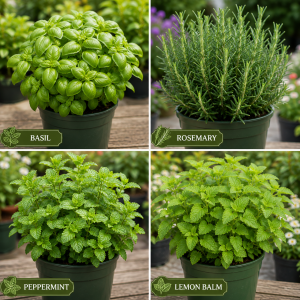 Assorted Herb Plants - 3 Live Plants Mix (Basil, Rosemary, Peppermint, Lemon Balm) - 3-5 Inches Tall