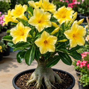 Double Yellow Desert Rose Live Plant - Adenium Succulent, 4-7 Inch Tall, Vibrant Bloom
