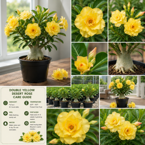 Double Yellow Desert Rose Live Plant - Adenium Succulent, 4-8 Inches Tall