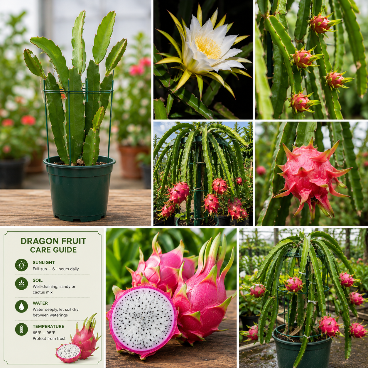 Dragon Fruit Live Plant in 3 Gallon Pot - Tropical Vine Cactus for Outdoor