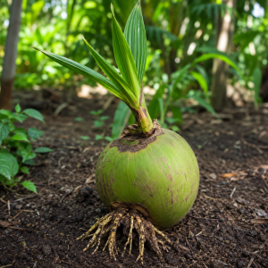 Green Sprouted Coconut Tree Live Plant - Tropical Indoor/Outdoor, 6-8 Inches Tall