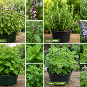 3 Assorted Herb Plants Live - Holy Basil, Rosemary, Mint, Cuban Oregano, 3-5 Inches Tall
