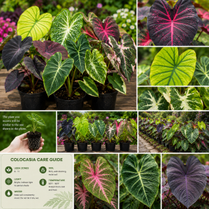 Mixed Colocasia Live Plants – Elephant Ear Foliage – 4 Pack – 4-8 Inch Tall