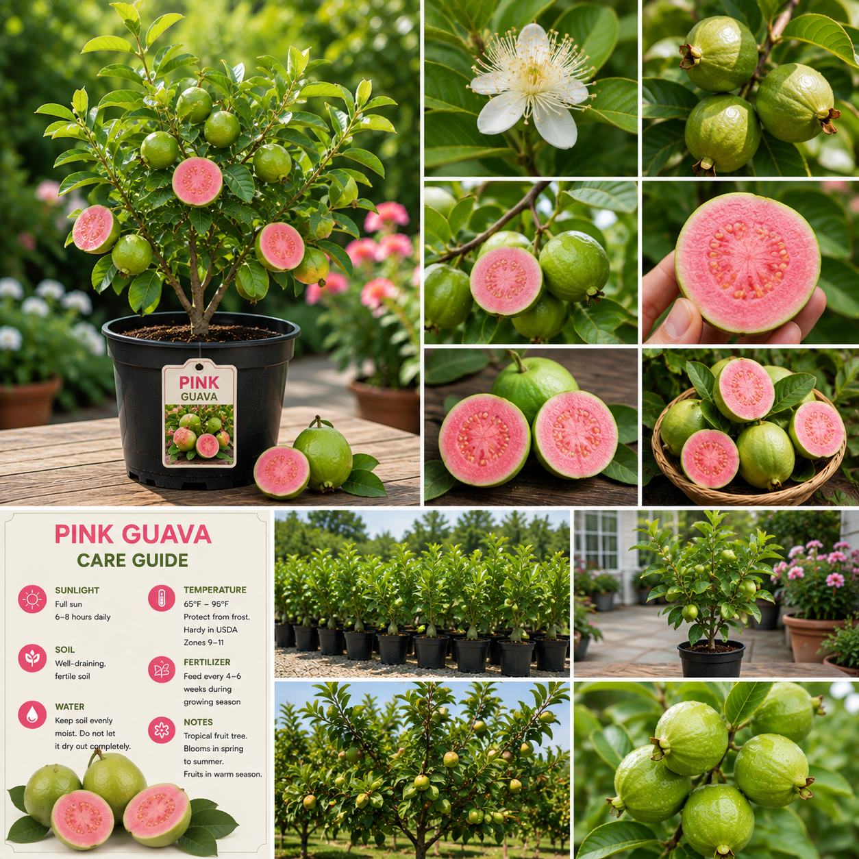 Sweet Pink Guava Tree Live Plant - 7 Months Old Seedling, 5-10 Inches Tall in 4 Inch Pot