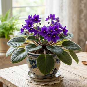 African Violet Live Plant – Purple Flowering Houseplant in 4 Inch Pot – Easy Care Indoor