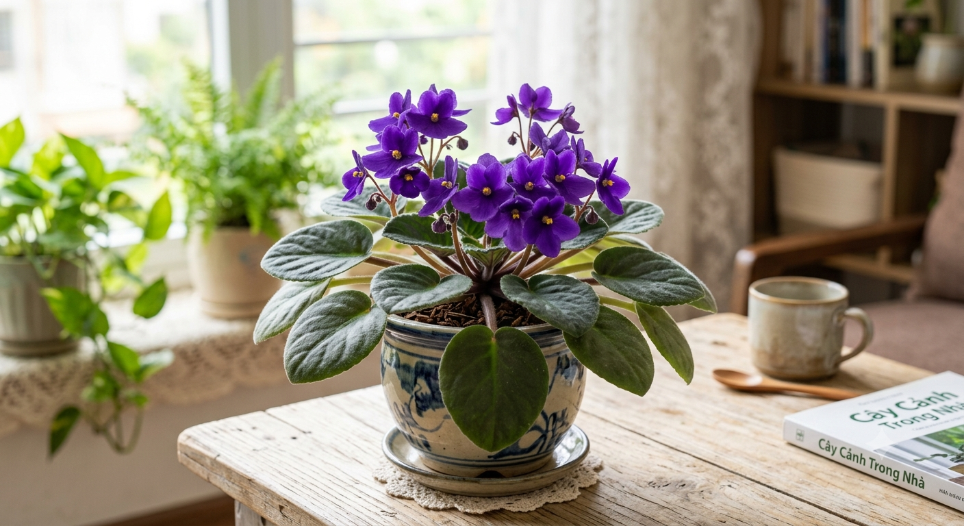 African Violet Live Plant – Purple Flowering Houseplant in 4 Inch Pot – Easy Care Indoor