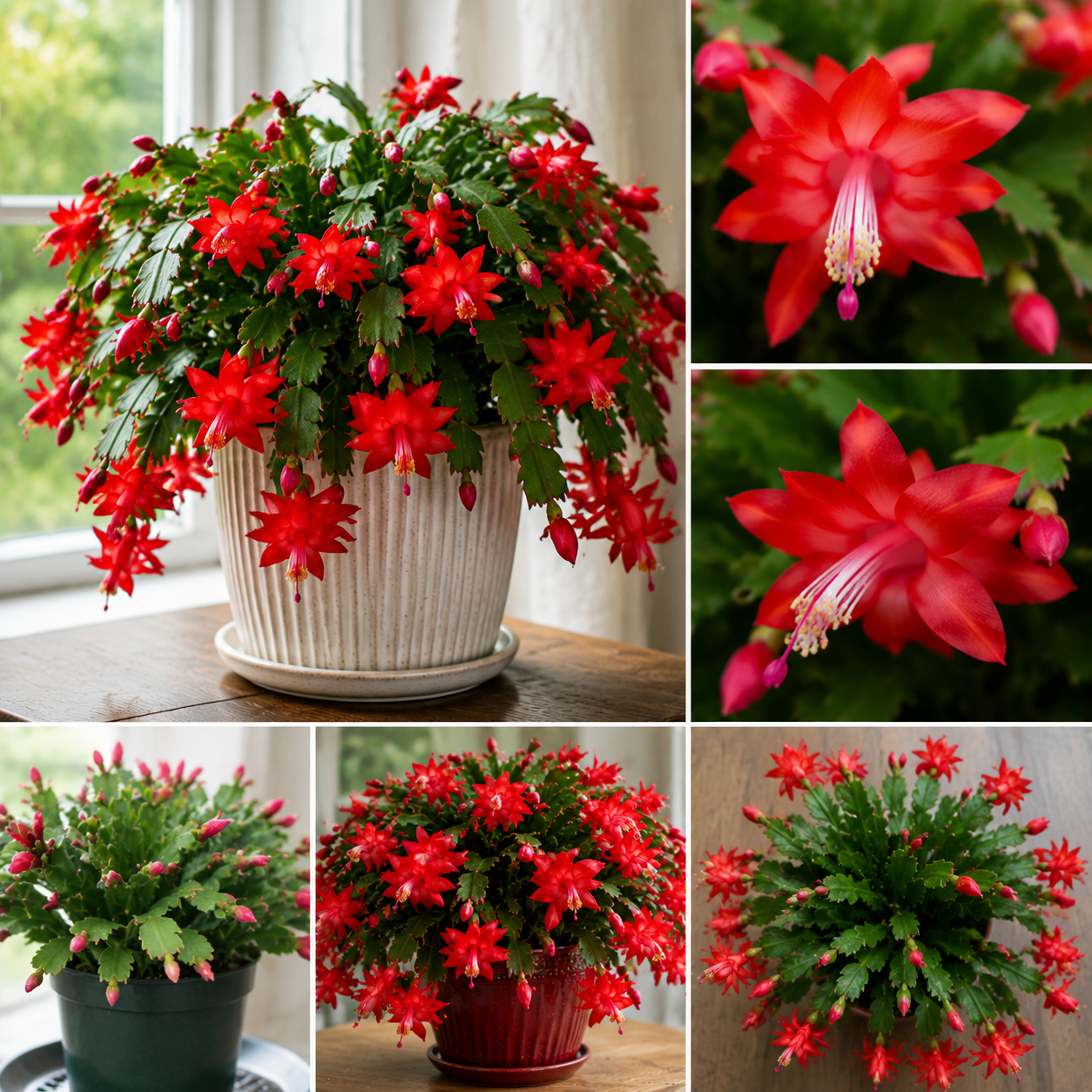 Red Christmas Cactus Live Plant - Set of 2, 4-6 Inch Bare Root, Perennial Succulent, Indoor/Outdoor