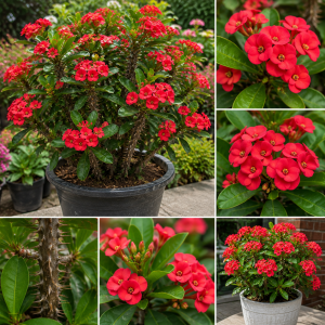 Red Crown of Thorns Live Plant – Euphorbia Milii – 3-5 Inch Tall – Indoor/Outdoor