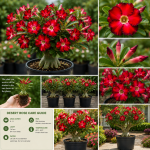 Red Desert Rose Live Plant - Adenium Succulent Bonsai Tree, 4-8 Inches Tall