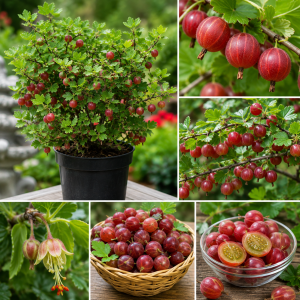 Red Gooseberry Live Plant - Sweet Fruit Shrub, 4-6 Inches Tall