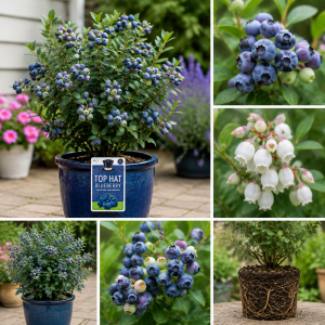 Top Hat Blueberry Trees Live Plants - Southern Highbush, 2-Pack, 5-7" Tall for Outdoor Growing
