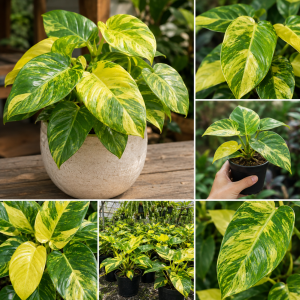 Variegated Philodendron Live Plant, Yellow Green, 4 Inch Pot, Indoor Houseplant
