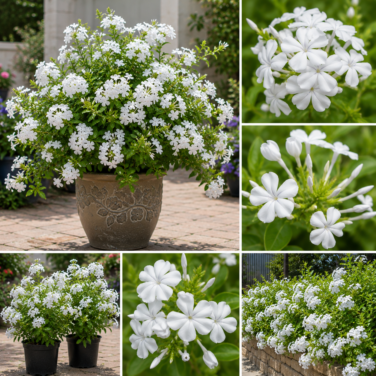 White Plumbago Live Plants - 3 Pack, 4-7" Tall Tropical Shrub for Garden
