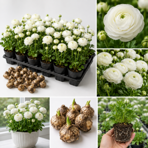 30 White Ranunculus Bulbs for Fall Planting - Vibrant Spring Blooms