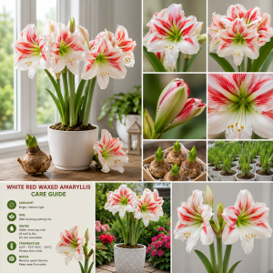 Jumbo White Red Waxed Amaryllis Plant Bulb – Holiday Decorations – Easy Grow