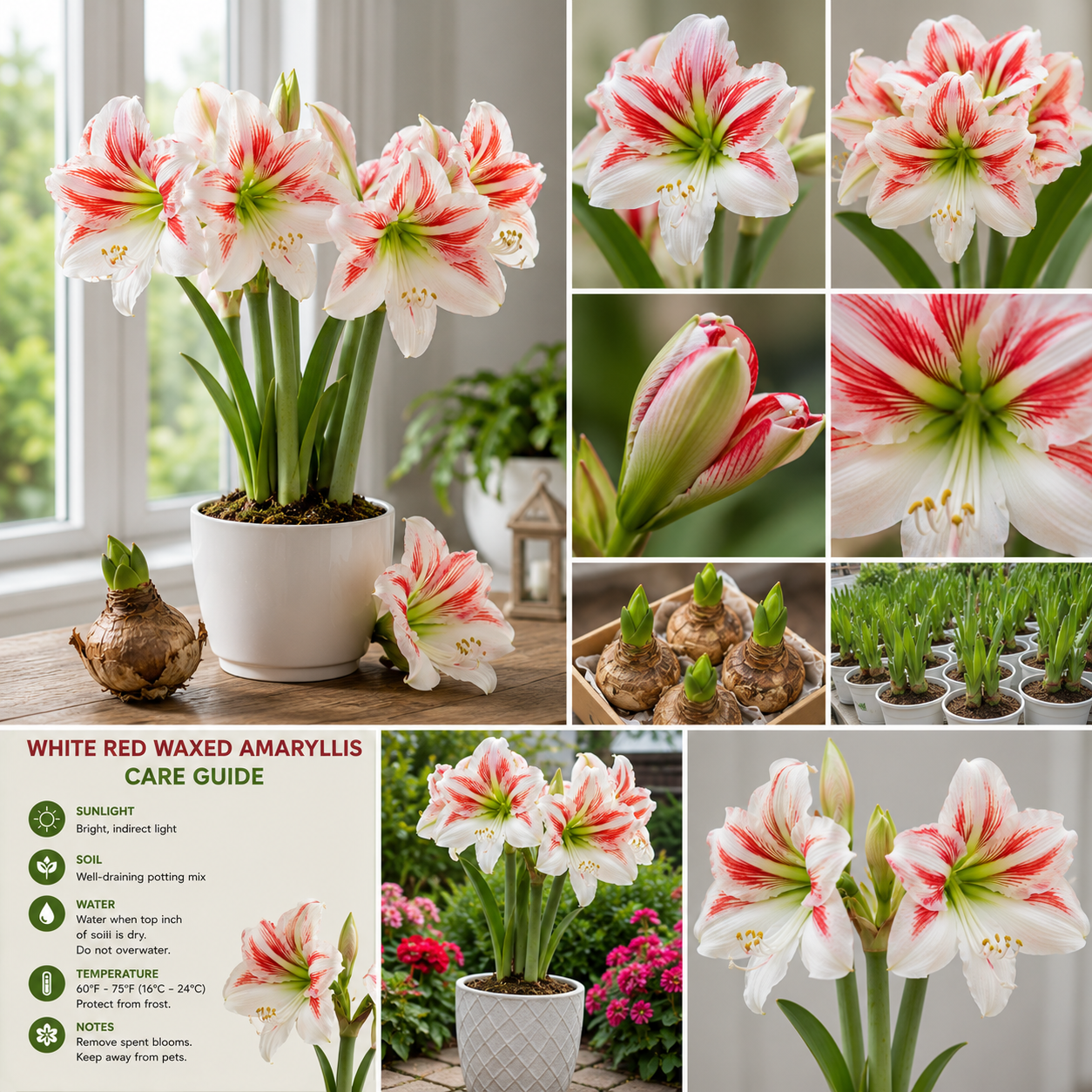 Jumbo White Red Waxed Amaryllis Plant Bulb – Holiday Decorations – Easy Grow