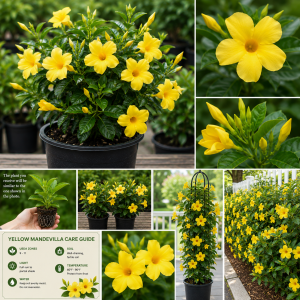 Yellow Mandevilla Live Plants - Set of 2, 4-7 Inches Tall, Garden Vine