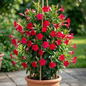 Red Mandevilla Live Plants – 2 Pack Tropical Flowering Vine Starter 4-7