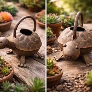 Turtle Watering Can & 3 Succulent Live Plants Bundle - Garden Decor - Image 3