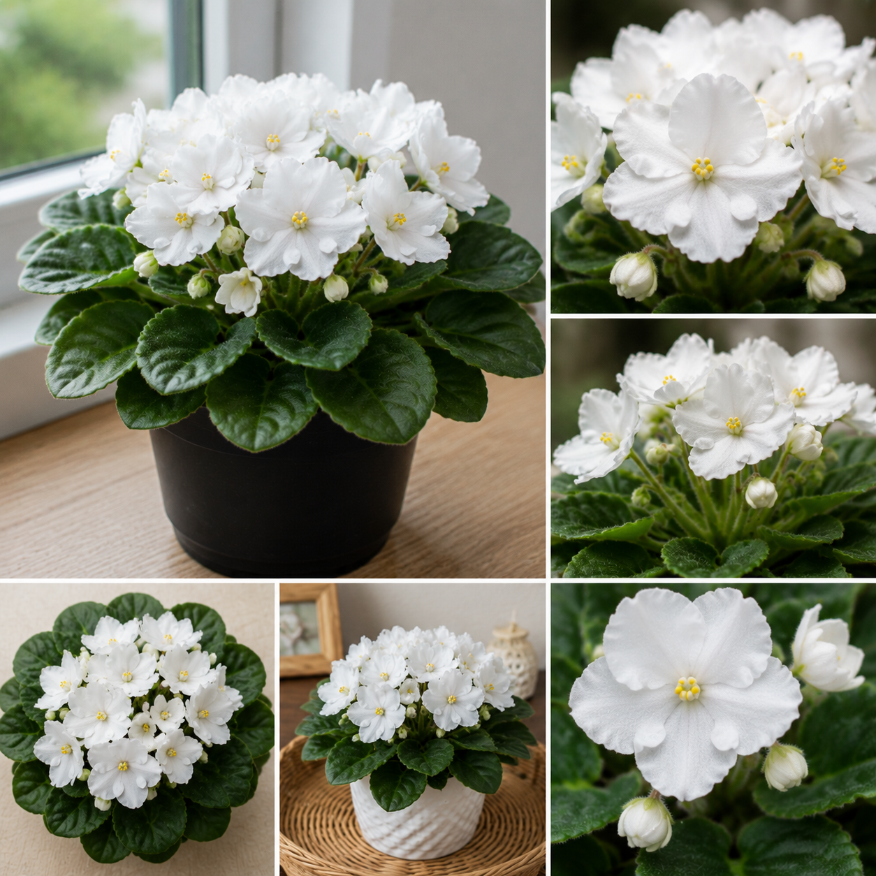 African Violet Live Plant - White Flowering Houseplant in 4 Inch Pot
