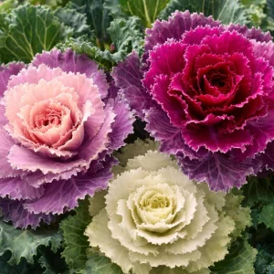 Flowering Kale Ornamental Cabbage Seeds Mix - 25 Seeds, Pink Red White, Cold-Hardy Decorative Garden - Image 1
