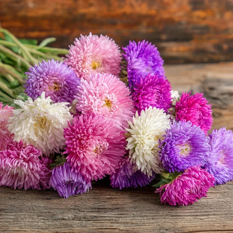 Powder Puff China Aster Seeds - 200 Seed Mix - Heirloom Callistephus chinensis for Gardens & Cut Flowers - Image 1