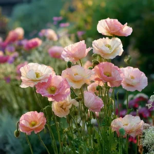 Silky Chiffon Poppy Seeds - Appleblossom, 100 Seeds, Delicate Pink & Apricot Blooms, Outdoor - Image 1
