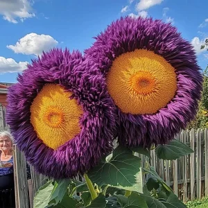 50 Giant Teddy Bear Sunflower Seeds - Yellow & Purple Blooms, Helianthus annuus, Outdoor - Image 1