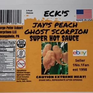 Jay's Peach Ghost Scorpion Super Hot Pepper Sauce 5 oz Bottle - Image 2