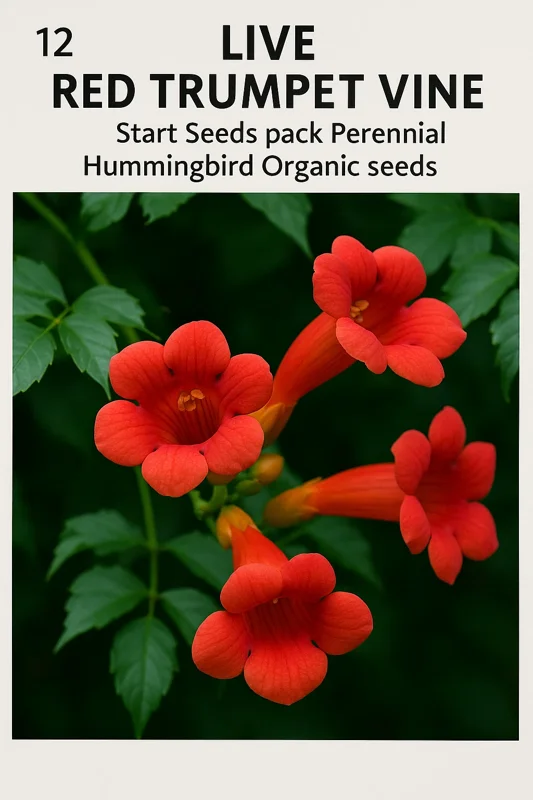 Red Trumpet Vine Seeds - 12 Pack Organic Perennial for Hummingbirds - Image 1