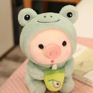 Cute Plush Frog Boba Tea Pig Plushie Toy - Cuddly Stuffed Animal Doll for Kids - Image 2