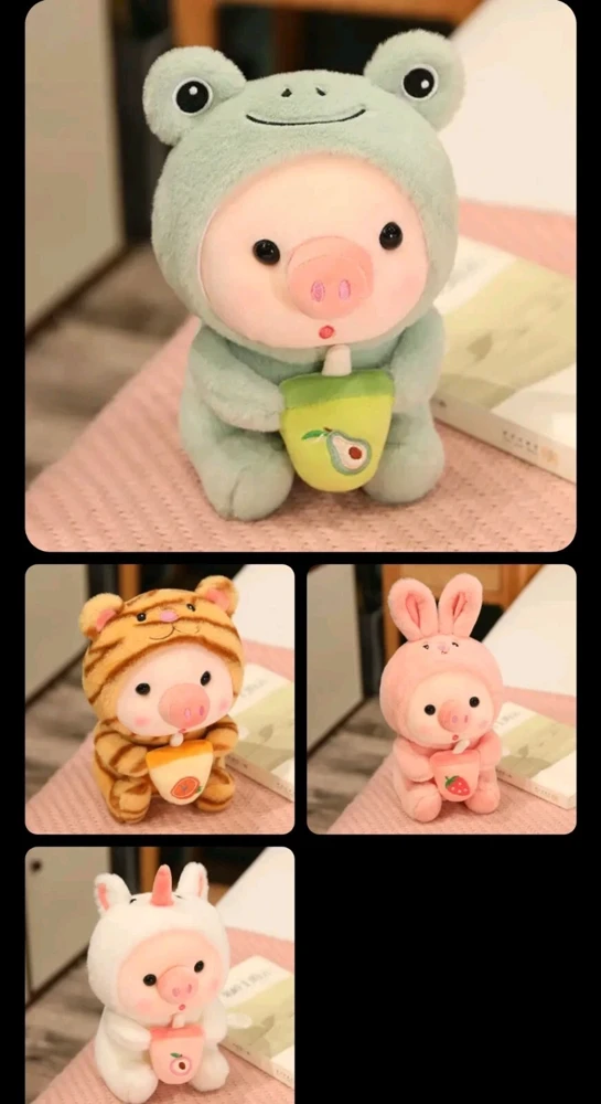 Pig Stuffed Animal with Frog Hoodie 9.8in Plush Toy - Washable & Soft - Image 1
