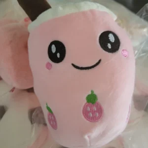Pink Boba Tea Plushie Strawberry Milk Tea Stuffed Toy Small - Image 2