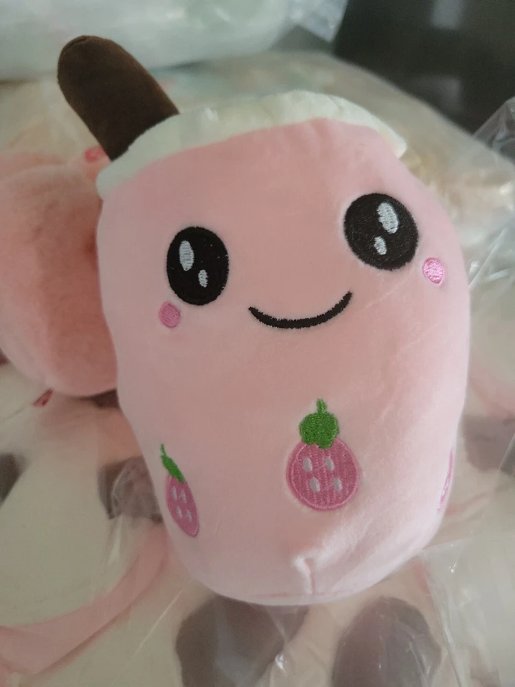 Pink Boba Tea Plushie Strawberry Milk Tea Stuffed Toy Small - Image 2