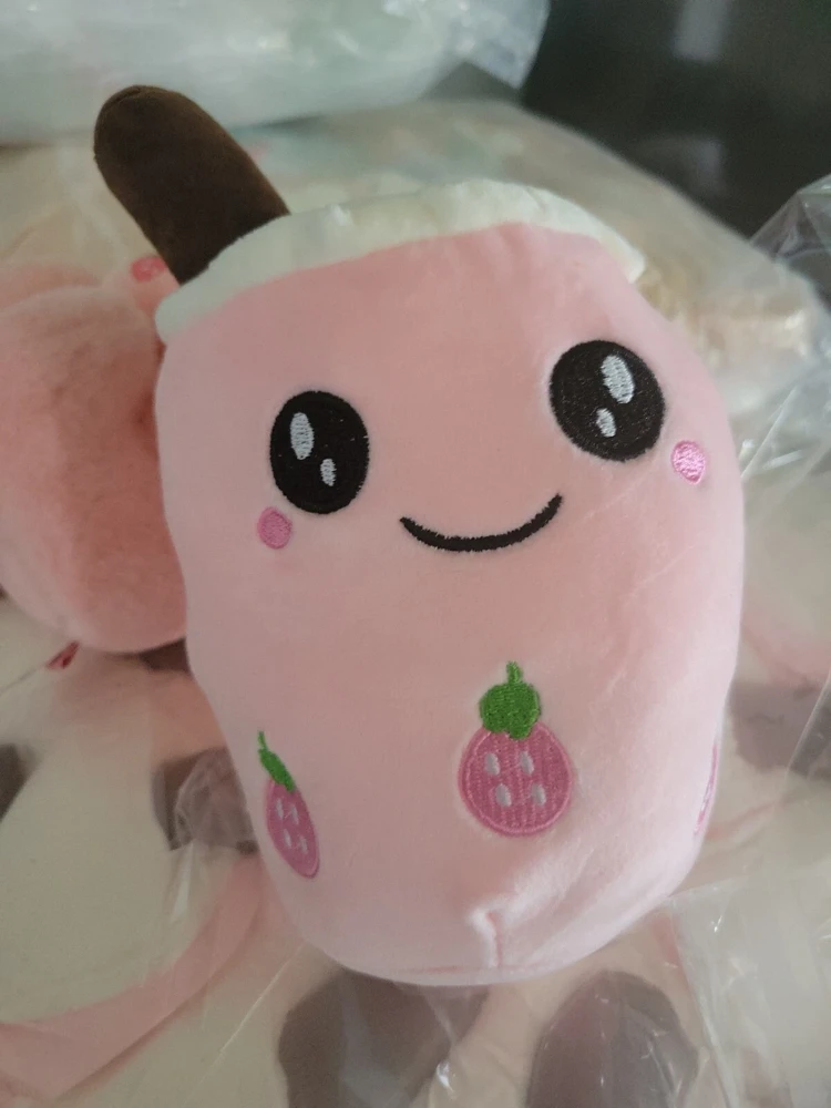 Pink Boba Tea Plushie Strawberry Milk Tea Stuffed Toy Small - Image 1
