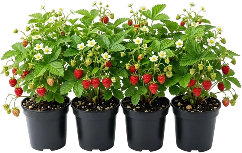 Wild Strawberry Live Plants - 4 Pack Fragaria Virginiana - Red Fruit, Winter Hardy, 3 Inch Pot, Outdoor - Image 1