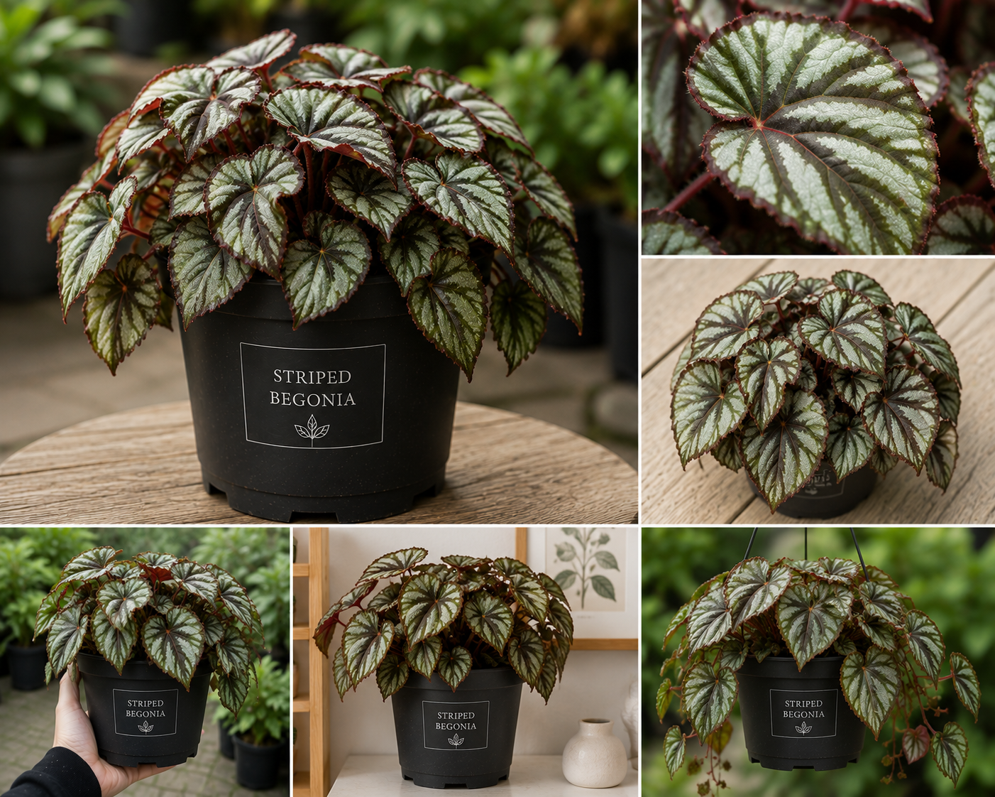 Striped Begonia Live Plant, 4 Inch Pot, Colorful Foliage Houseplant
