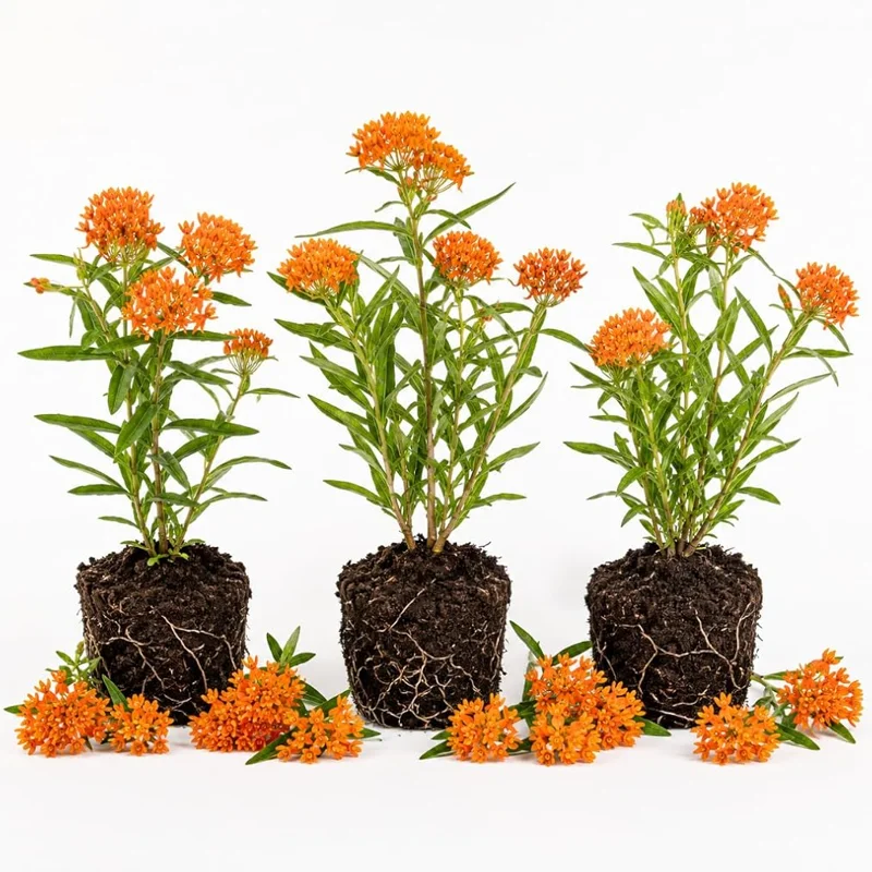 3 Pack Orange Milkweed Live Plants – Asclepias Tuberosa Perennial Starter – 4-7 Inches Tall – Outdoor - Image 1
