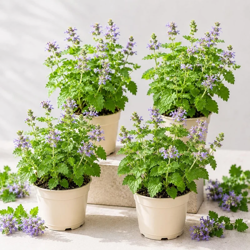 Catnip Live Plant Set, 4 Pack, 4-8 Inch Tall Perennial Herb for Cats, Indoor/Outdoor - Image 1